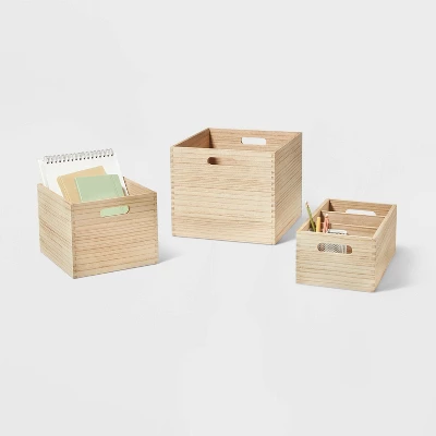 3 Compartment Light Wood Crate Natural - Brightroom™ 3 3 Compartment Light Wood Crate Natural - Brightroom™ - Image 3