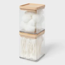 Extra Small Clear Canister With Bamboo Lid 2pk - Brightroom™ -Brightroom Outlet Store GUEST 29c43741 9f61 4a61 97ff cdce5bf96f80