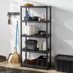 5 Tier Plastic Shelf Unit Black - Brightroom™: Utility Storage Shelving, 5 Open Shelves, 150 Lb Capacity, 73.5" Height