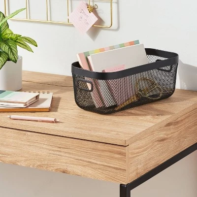 Metal Mesh Media Bin Black - Brightroom™: Steel Wire Basket With Handles, Rectangular Storage, 12.06" X 6.06" X 4.78" 1 Metal Mesh Media Bin Black - Brightroom™: Steel Wire Basket With Handles, Rectangular Storage, 12.06" X 6.06" X 4.78"