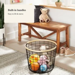 Round Black Wire With Natural Wood Handles Floor Basket - Brightroom™ -Brightroom Outlet Store GUEST 531efaff 169e 49d9 b5e7 00e6d8495d4f