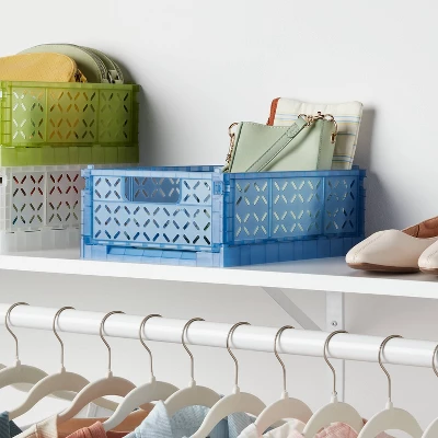 Rectangular Plastic Foldable Medium Crate Blue - Brightroom™ 1 Rectangular Plastic Foldable Medium Crate Blue - Brightroom™