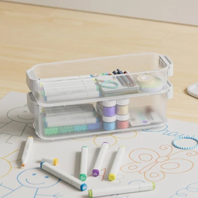 Click In Place 4.5qt Clear Slim Plastic Storage Bin With White Latch For Home And Office Organization - Brightroom™ 7 Click In Place 4.5qt Clear Slim Plastic Storage Bin With White Latch For Home And Office Organization - Brightroom™ - Image 7