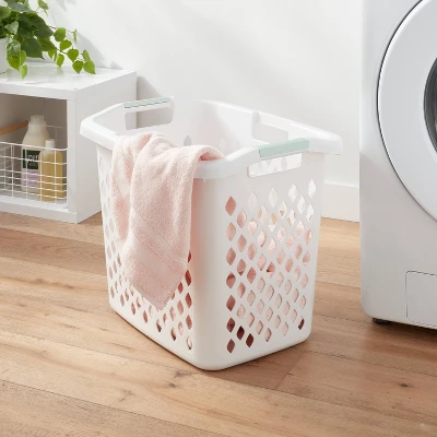 2.1bu Lamper White - Brightroom™: Plastic Clothes Hamper With Built-In Handles, Open-Top, 19.55 Volume Capacity 1 2.1bu Lamper White - Brightroom™: Plastic Clothes Hamper With Built-In Handles, Open-Top, 19.55 Volume Capacity