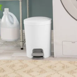 1.6gal Round Step Trash Can - Brightroom™: Compact Pedal-Operated Lid, Small Bathroom Bin, Textured White Finish -Brightroom Outlet Store GUEST 6f979a69 a398 4b73 b4bc a8b6b2d574d1