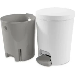 1.6gal Round Step Trash Can - Brightroom™: Compact Pedal-Operated Lid, Small Bathroom Bin, Textured White Finish -Brightroom Outlet Store GUEST 736219aa 062d 4738 8ac8 fdac2a3c8c8b