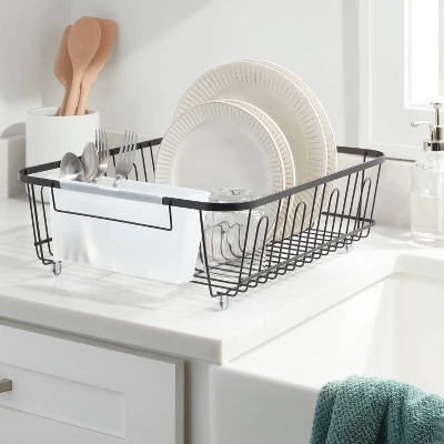 Large Steel Dish Drainer Black - Brightroom™: Powder-Coated Freestanding Rack With Utensil Holder 1 Large Steel Dish Drainer Black - Brightroom™: Powder-Coated Freestanding Rack With Utensil Holder