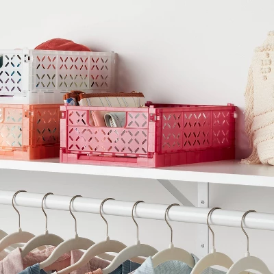 Rectangular Plastic Foldable Medium Crate Pink - Brightroom™ 1 Rectangular Plastic Foldable Medium Crate Pink - Brightroom™