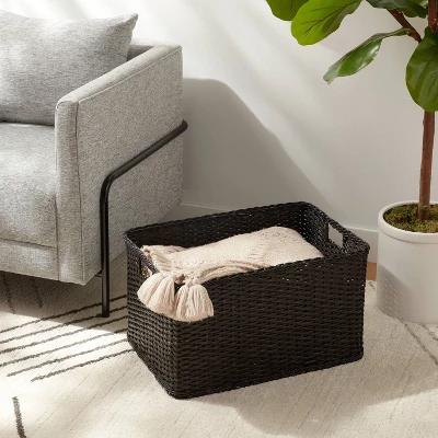 XL Washed Woven Rattan Crate Black - Brightroom™: Decorative Storage Basket, Rectangle, Air Dry, 22"x15"x13.25" 1 XL Washed Woven Rattan Crate Black - Brightroom™: Decorative Storage Basket, Rectangle, Air Dry, 22"x15"x13.25"