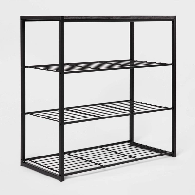 4 Tier Shoe Rack Black Metal With Black Oak Wood - Brightroom™ 2 4 Tier Shoe Rack Black Metal With Black Oak Wood - Brightroom™ - Image 2