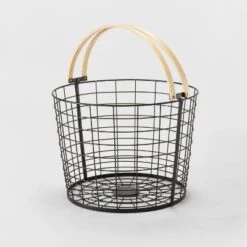 Round Black Wire With Natural Wood Handles Floor Basket - Brightroom™ -Brightroom Outlet Store GUEST 96a85611 d85f 4469 95c9 38a133b60f86