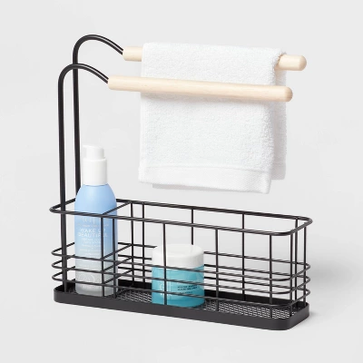 Wire Bath Caddy With Wood Hangbars Black - Brightroom™ 2 Wire Bath Caddy With Wood Hangbars Black - Brightroom™ - Image 2
