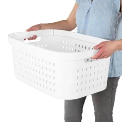 1.5bu Rectangle Modern Laundry Basket - Brightroom™: White Plastic Clothes Basket With Built-In Handles, Medium Size -Brightroom Outlet Store GUEST d6606117 ec93 434a 98af c3a1505ebe2b