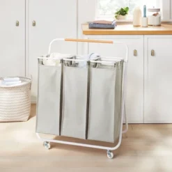 Rolling Triple Sorter - Brightroom™: Multicolor Laundry Hamper With Wheels, Polyester & Steel Frame, 3 Sorter Bags