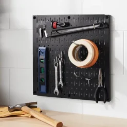 16" Square Metal Pegboard - Brightroom™: Wall & Garage Storage Organizer, Carbon Steel, Black, 100 Lb Capacity