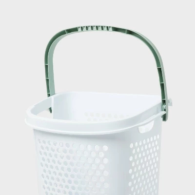 BR Rolling Hamper White With Daydream Green Handles - Brightroom™ 2 BR Rolling Hamper White With Daydream Green Handles - Brightroom™ - Image 2
